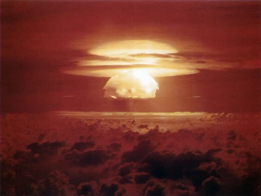 Enormous thermonuclear fireball over the Pacific.
